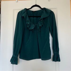 J. Crew evergreen silk ruffle blouse top XS